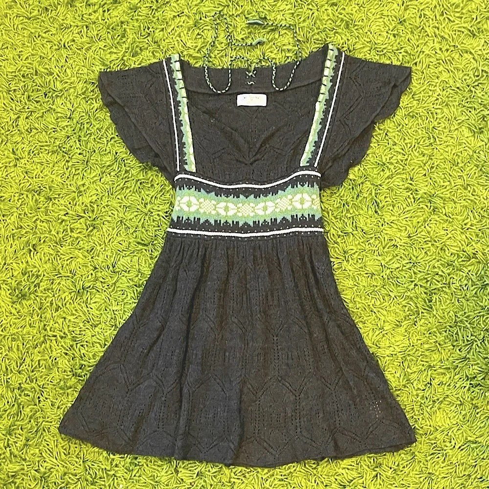 free people wool fair isle babydoll mini sweater dress